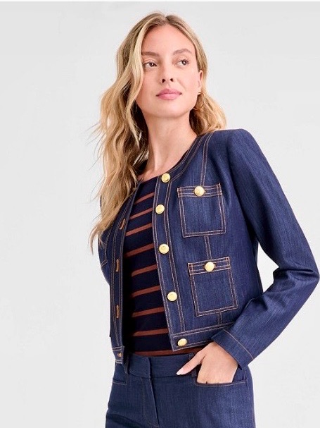 Tahari Asl Women’s Cropped Button-Front Denim Jacket Size 10 Nwt Msrp $159